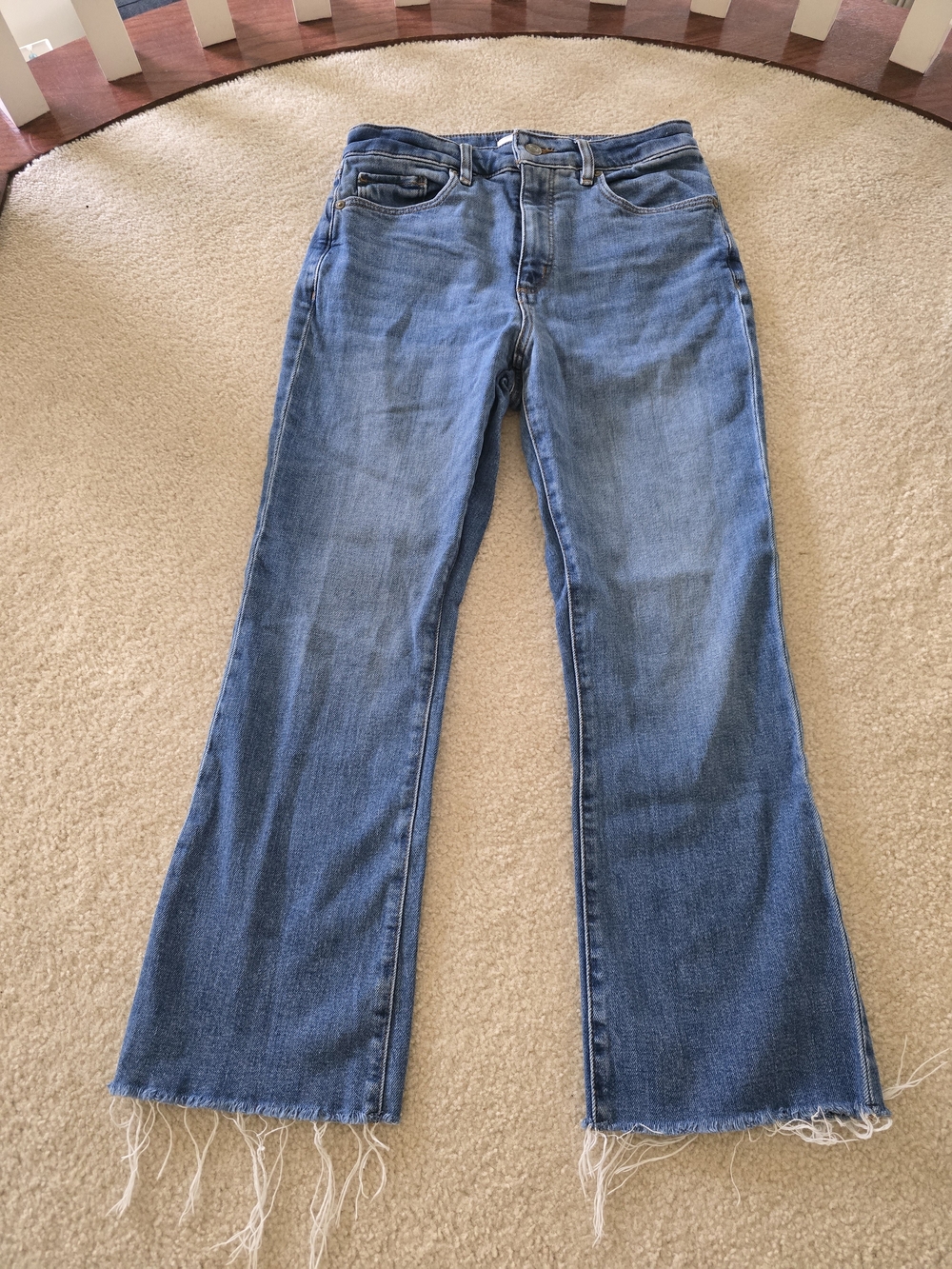LOFT Medium Blue Wide-Leg Jeans with Frayed Hem